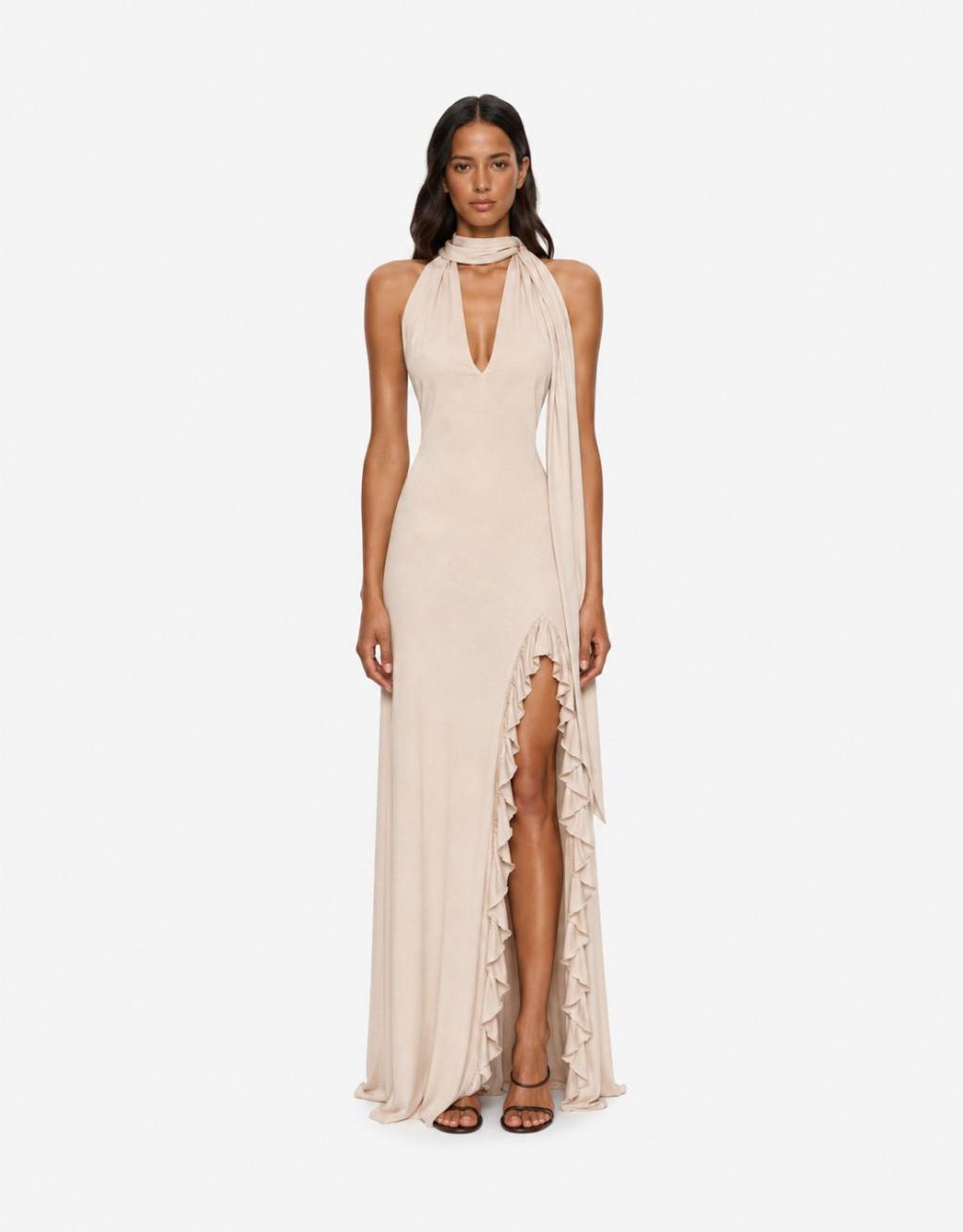 Halter-Neck Dress With Ruffle Detail
